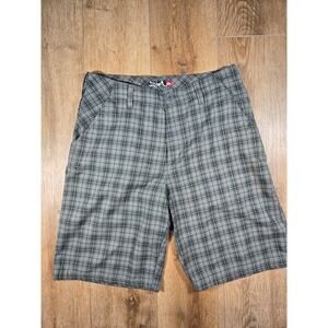 Quiksilver Plaid Shorts Mens 30 Gray Black Surf Skater Casual Outdoor